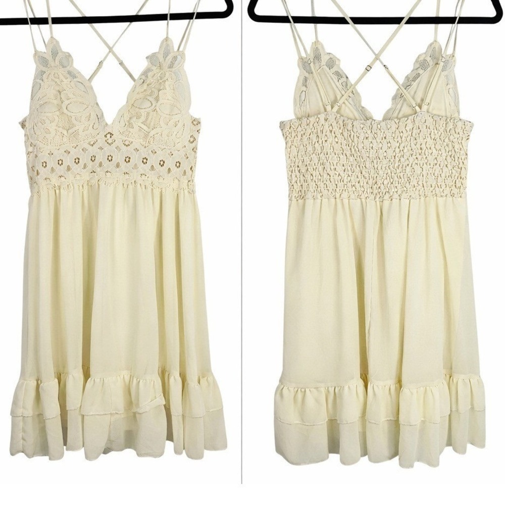 Womens Fairy Lace Mini Coquette Dress Romantic Cream Feminine Twee Dainty Medium